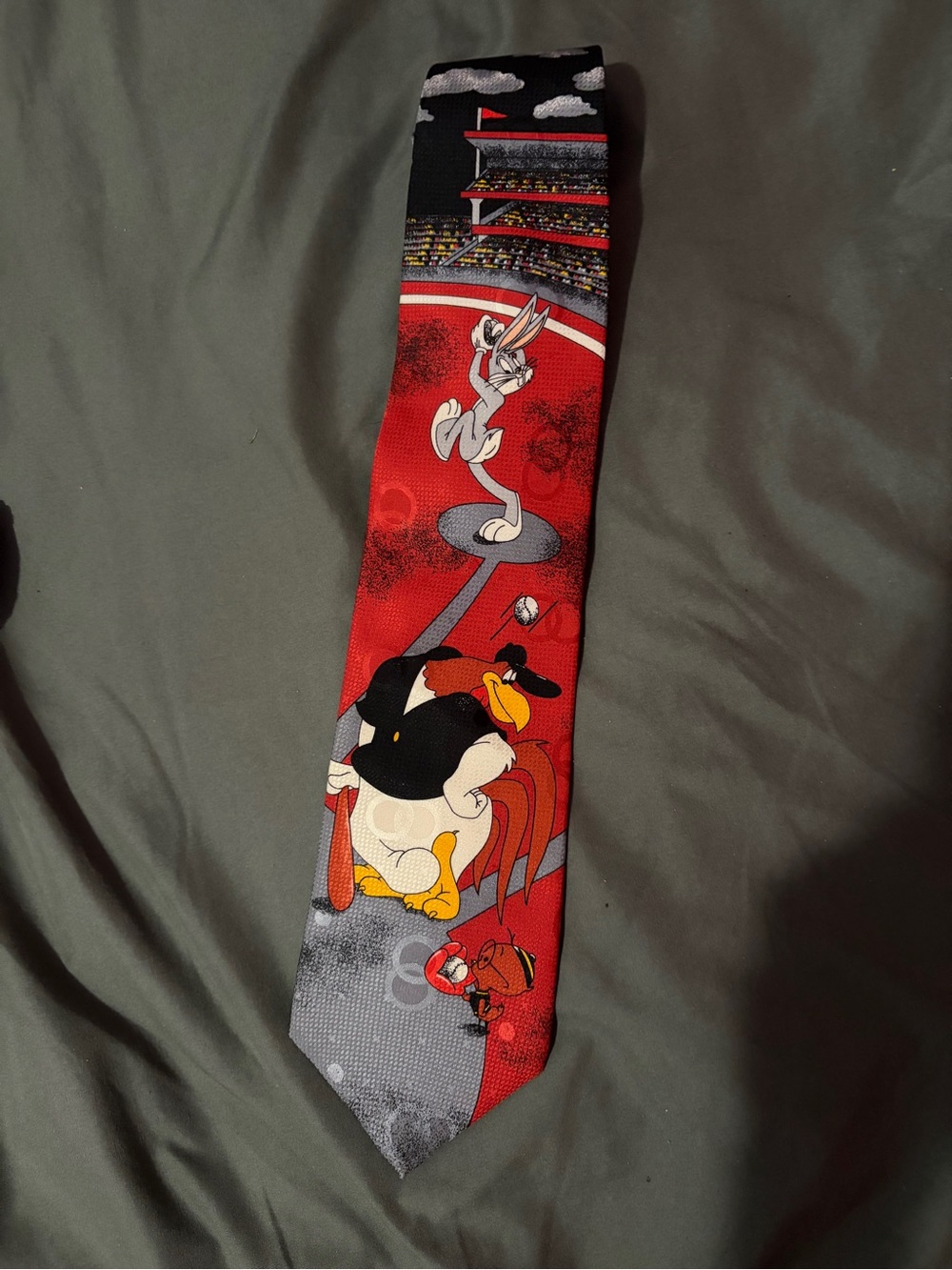 VTG Looney Tunes Silk Cartoon Baseball Tie by Leeds International 1992